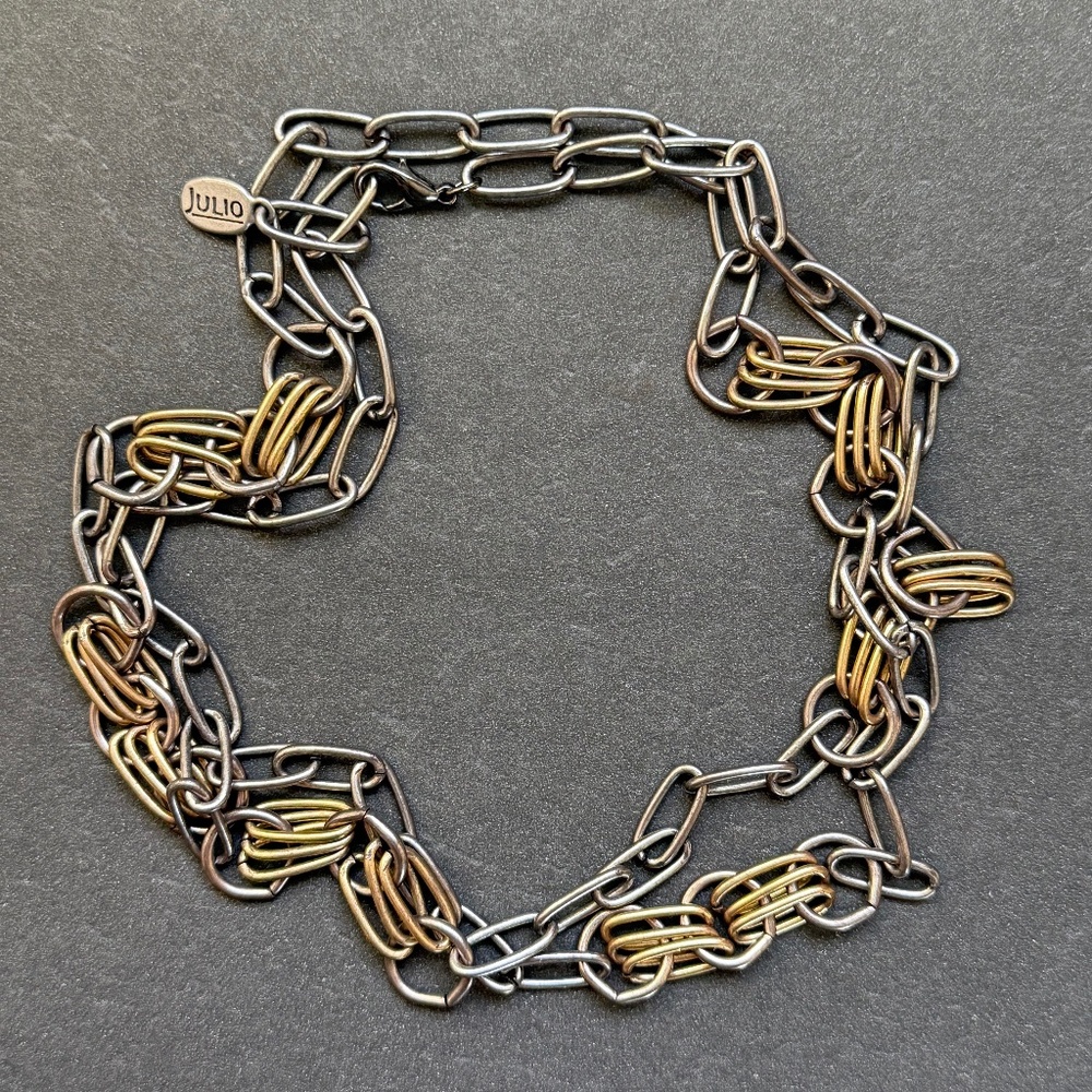 HANDMADE JULIO Necklace Two-Tone Distressed Links Geometric